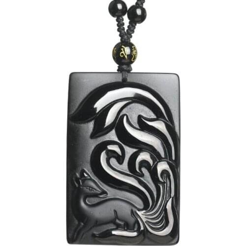 Hot ! DropShipping Natural obsidian nine-tailed fox pendant crystal jewelry for men and women