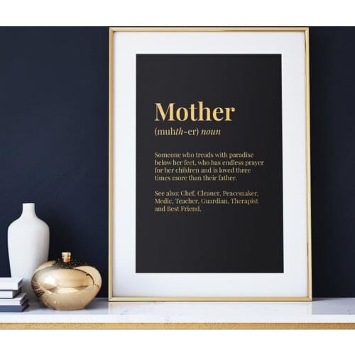Minimalist Gold Silver Mother Definition Wall Art Canvas Mothers Day Gifts Poster and Prints Print Paintings Bedroom Home Decor