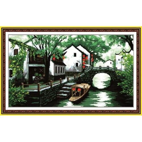 Joy Sunday Jiangnan Water Village China counts the cross stitch pattern DMC 11 and 14CT DIY kit embroidery needlework set
