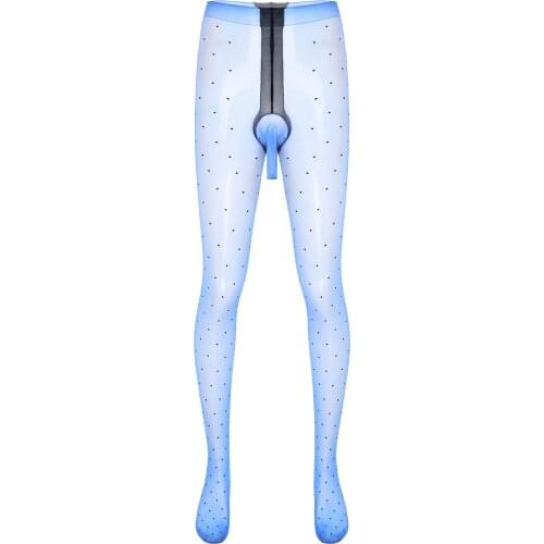 Lingerie See-through Stockings Tights Mens Erotic Sexy Pantyhose Dot Pattern Bulge Pouch Glossy Stretchy Thin Leggings Underwear
