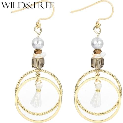 New Arrival Gold Round Dangle Earrings Fresh Water Pearl Fashion Beads Minimalist Tassel Pendant Drop Earrings Jewelry For Women