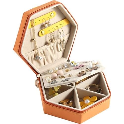 New Portable Deck Leather Jewelry Storage Box Large Capacity Multi-function Earring Necklace Plate Jewelry Travel Case for Girl