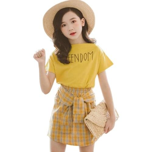 Teen Girls Clothing Letter Costume For Girls Tshirt + Plaid Skirt Kids Girls Clothes Summer Kids Tracksuit