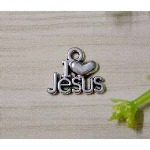Wholesale 100pc 13x16MM I love Jesus Antique Silver Plated Pendants For Bracelets Necklace Jewelry Findings