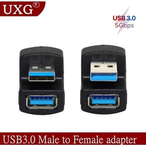 5Gbps Up & Down 180 Degree Angled USB 3.0 USB2.0 Adapter A Male to Female Extension Connector Work for LTE adapter to power bank