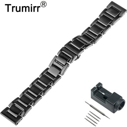 18mm Full Ceramic Watch Band +Adapters for Samsung Gear Fit 2 SM-R360 Smart Watchband Butterfly Buckle Strap Wrist Belt Bracelet
