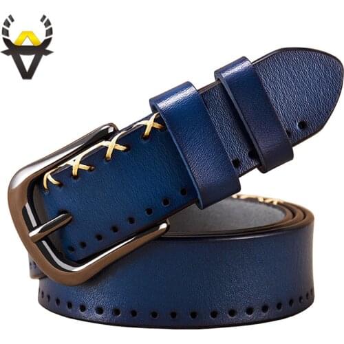 Genuine leather belts for women Fashion designer stitching up woman belt Quality Pin buckle cow skin strap female width 2.8 cm