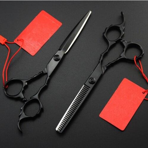 Professional japan 440c 6 inch Black hair scissors cutting barber makeup makas hair salon thinning shears hairdressing scissors
