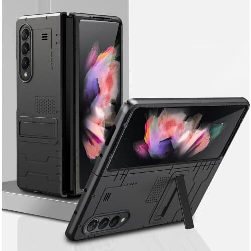 Simple Folding Screen PC Phone Case for Samsung Galaxy Z Fold3 Bracket Metal Silver Camera Lens Anti-Drop Z Fold3 Phone shell