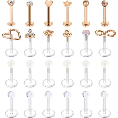 16G Labret Monroe Lip Rings Helix Tragus Earring Studs Piercing Jewelry 36PCS Quality Stainless Steel and Acrylic