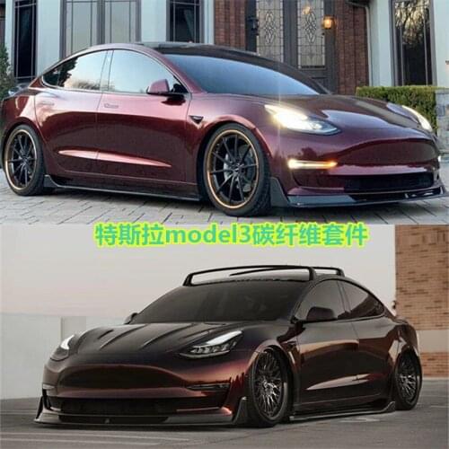 Sexy2021 Model3 for Tesla Modified Small Surround Kit Carbon Fiber Front Skirt Lip Rear Spoiler Tail