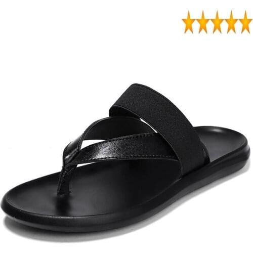 Fashion Men Leather Driving Leisure Sandals Male 2021 Summer Beach Shoes Flip Flops Street Black Brown Flat Slippers