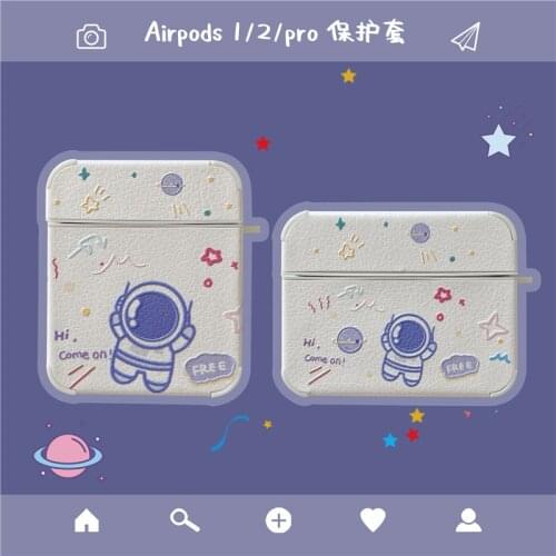 Cute Cartoon Astronaut Spaceman Leather Case for AirPods 1 2 Pro Box Silicone Wireless Bluetooth Earphone Backpack Dog Cover