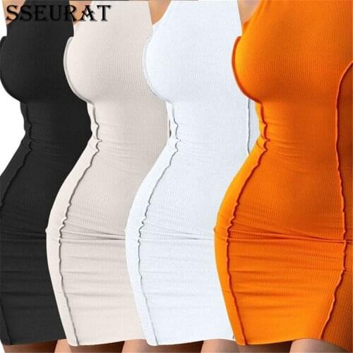 SSEURAT 2021 Summer Women Solid Sleeveless Tank Bodycon Midi Mini Dress Fashion Streetwear Dresses