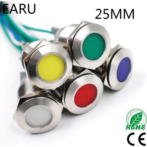 LED Metal Indicator Light 25mm Waterproof IP67 Signal Lamp 3V 5V 6V 9V 12V 24V 110V 220V Red Yellow Blue Green White Pilot Seal