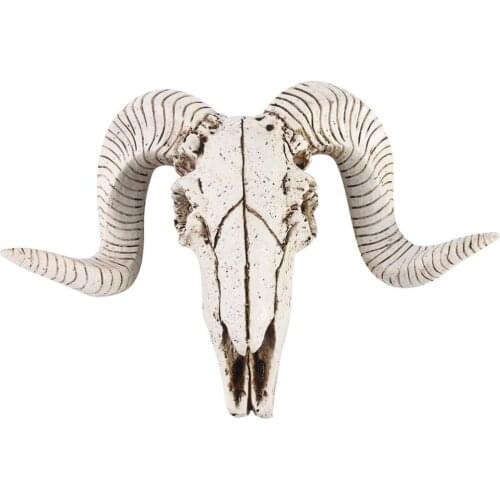 Ornaments Resin Sheep Head Skull Wall Hanging 3D Animal Sculpture Figurines Crafts Horns Goat Home Decor