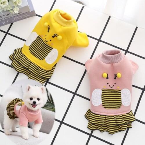 Spring Bee Pattern Teddy Dog Dress Cat Puppy Skirt Tutu Yorkshire Pomeranian Poodle Bichon Schnauzer Clothing Small Dog Clothes