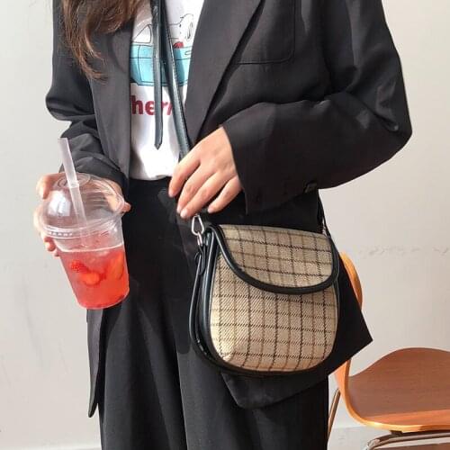 Y&Y Bag Women Autumn and Winter New Ins Retro Messenger Shoulder Bag Fashion Casual Simple Mini Plaid Canvas Saddle Bag