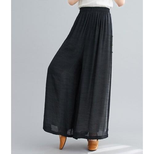 Chinese Style Bottom For Women Cotton Linen Pants Woman Orient Loose Wide Leg Trousers Split Breathable Casual Outfit 12002