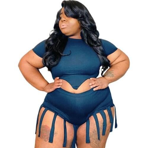 2021 Spring Women Casual Tracksuits Outfits Plus Size Fashion Lady High Waist Biker Shorts + O-Neck Loose T-Shirts Two-Piece Set