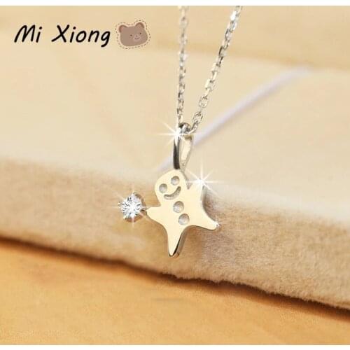 Mi Xiong 925 Sterling Silver Necklace for Women Cute Little Snowman Pendant Crystal Romantic Charm Brand Jewelry Luxury Diamond