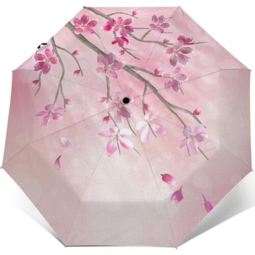 Sunny Umbrella Spring Branch Cherry Blossom Automatic folding portable men women umbrella Sunscreen rain Windproof beach parasol