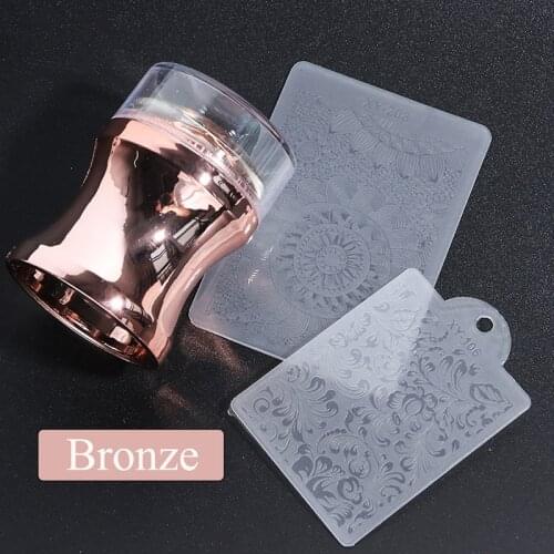 1 set Nail Art Stamping Plate Mirror Nail Stamper Clear Silicone Head Manicure Scraper Polish Transfer Template Kits with Cap