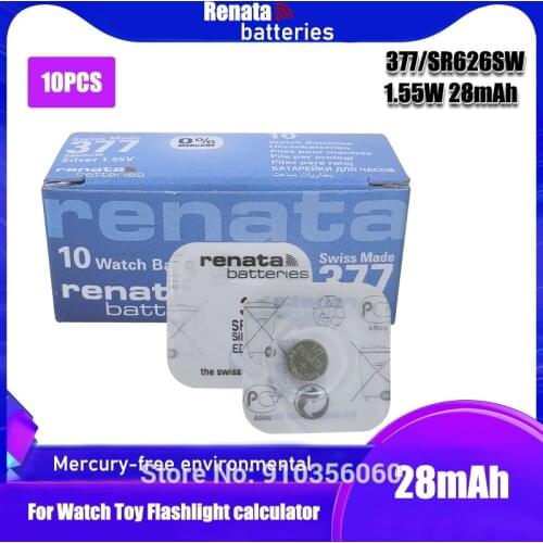 10Pcs RETAIL Brand New Renata LONG LASTING 377 SR626SW SR626 V377 AG4 Watch Battery Button Coin Cell Swiss Made 100%Original