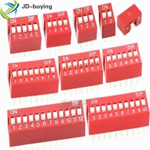 100PCS/lot DIP Switch Slide Type Red 2.54mm Pitch 2 Row DIP Toggle switches 1P2P 3P 4P 5P 6P 7P 8P 10P 12P