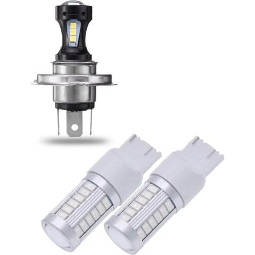 1x H4 Motorcycle 3030 LED Hi-Lo Beam Headlight Head Light & 2x 7443, T20 Led Bulbs Red 900 Lumens Turn Signals Light