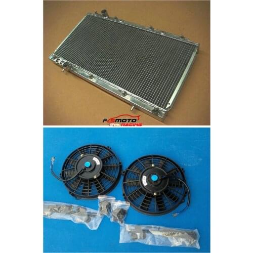 Aluminum Radiator+2*Fan 42mm For Mitsubishi FTO GPX GS Manual MT 1994 1995 1996 1997 1998 1999 2000