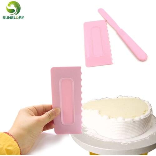2PCS/SET Plastic Cake Spatulas Pastry Icing Comb Set Butter Cream Cake Scraper Smoother Baking Tools For Cakes Fondant Mold Tool