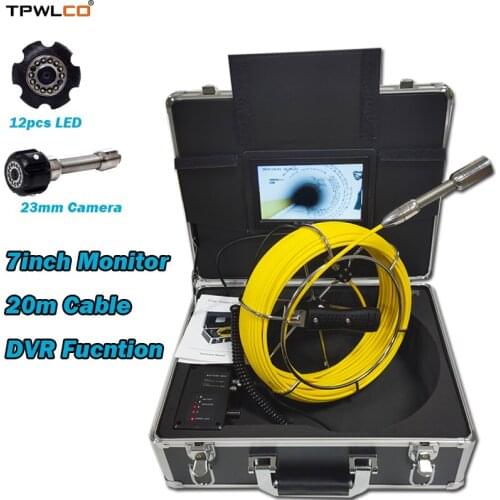 20m Cable 23mm Video Endoscope Industrial Camera With 12pcs LEDS DVR Function 7inch Waterproof Sewer Inspection Camera System