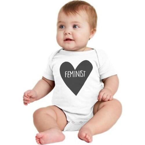 2020 Funny Baby Boy Girl Clothes Feminist Heart Letter Print Short Sleeve Baby Bodysuits White Cute Onesie