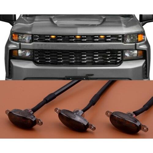 3Pcs/Set Car Smoked Lens Front Grille LED Light Raptor Style Trim Fit For Chevrolet Silverado 1500 2016 2017 2018 2019 2020 2021