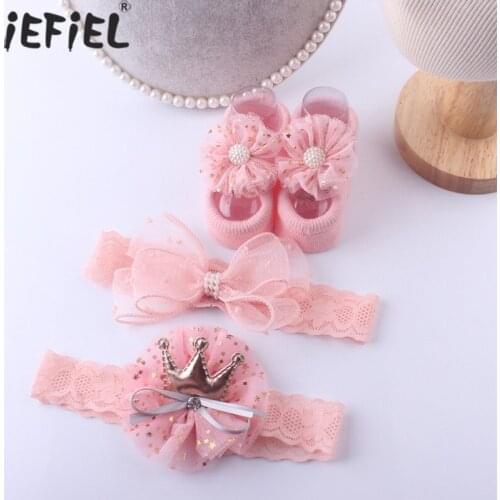 3 Pcs/Set Cute Baby Girl Headband Socks Flower Bows Newborn Turban Elastic Headbands Hairband For Girls Baby Hair Accessories