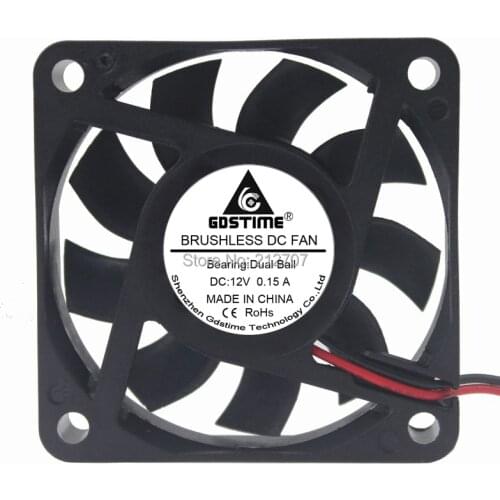 Gdstime 6015 PC Black Plastic DC Cooler Cooling Fan 60mm 60x60x15mm 6cm 12V 2Pin Ball Bearing