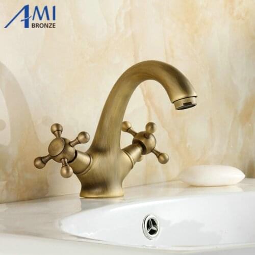 Antique Brass Faucets Bathroom Faucet basin Sink mixer tap swan neck 9019A