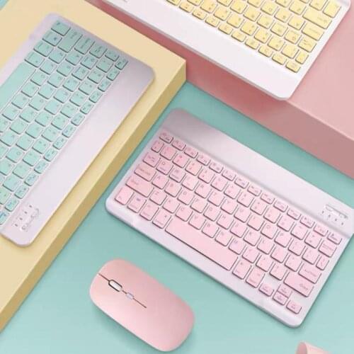 Wireless keyboard and mouse bluetooth pink green cute android keyboard kit pc home office keyboard mouse combos mini teclado