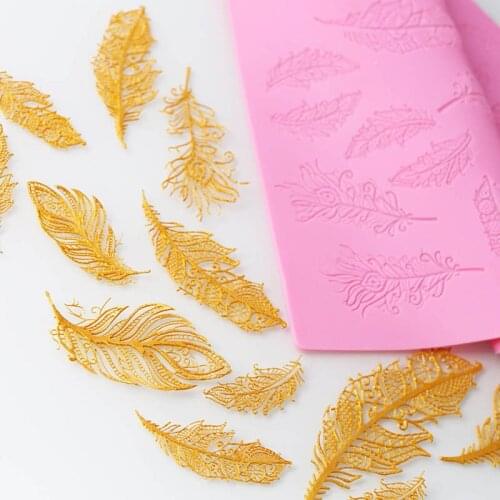 Large Feather Sugarcraft Fondant Silicone Molds Leavies Gummy Paste Lace Mat Dessert Cupcake Cake Decorating Tools 41*27CM