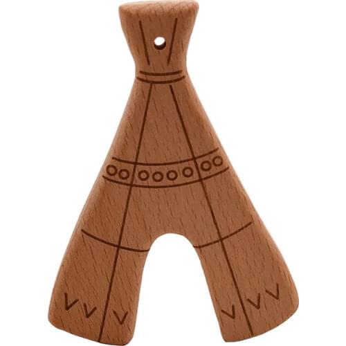 DIY Jewelry Food-Grade Baby Wooden Teether Teether Cartoon Beech Tower Molar Rod Baby Teething Toys Cartoon Pendant Decoration