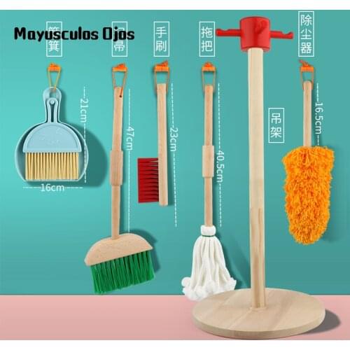 Childrens Cleaning Kit Wooden Broom Mop Dustpan Combination Simulation Play House Boy And Girl Toy