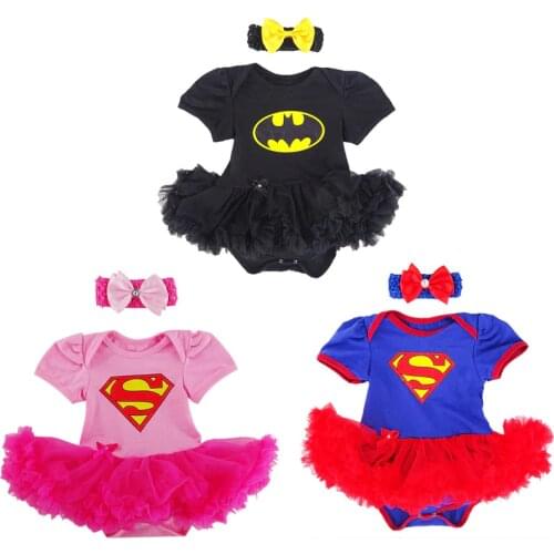 Baby Girl Superhero Tutu Dresses with Headhand Newborn Short Sleeves Jumpsuit Infant Girls Cute Costume