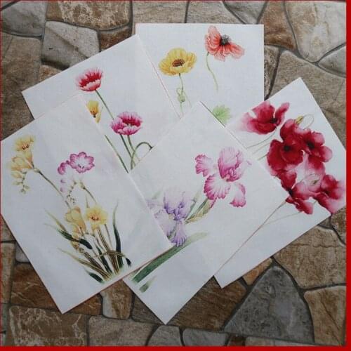 Handmade Cloth Dyeing Polyester Cotton DIY Patchwork Watercolor Flowers Canvas Digital Printing Decora 5pcs/lot 15*20cm * Plain