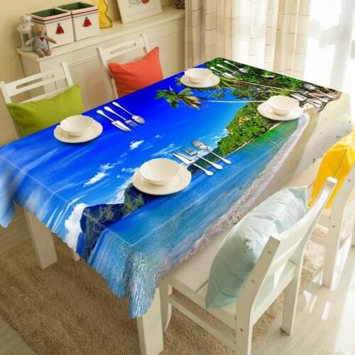 Home Textile Restaurant 3d Tablecloth Beach Coconut Tree Scenery Pattern Polyester cloth Dustproof Rectangular&Round Table cloth