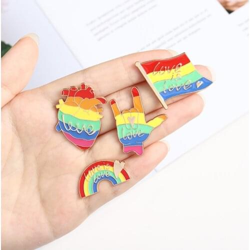Love is Love Rainbow Enamel Brooch Homosexuals Favorite jewelry Love your gesture flag earth heart Lapel Pin Alloy badge Gay gif