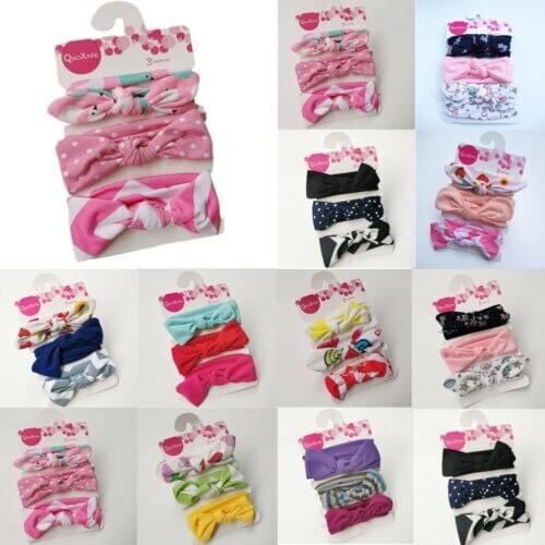 Focusnorm 11 Styles 3 Pieces/Set Baby Toddler Kids Girls Bow Hairband Turban Knot Cotton Cute Accessories Headband Headwear