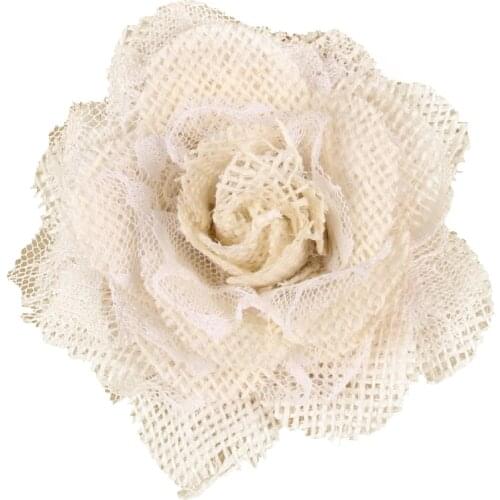 Hessian Burlap Lace Rose Flower Heads for Rustic Wedding Party Decoration