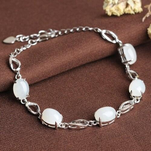 Hetian Baiyu bracelet 925 silver set and Tian Baiyu hand chain send certificate