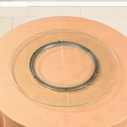 HQ HG01 80-120CM Hollow Round Glass Top with Stainless Steel Lazy Susan Swivel Plate for Hot Pot Table Decoration